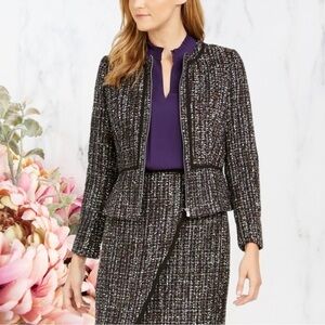 Calvin Klein Women's Tweed Zip-Front Collarless Jacket Size 16